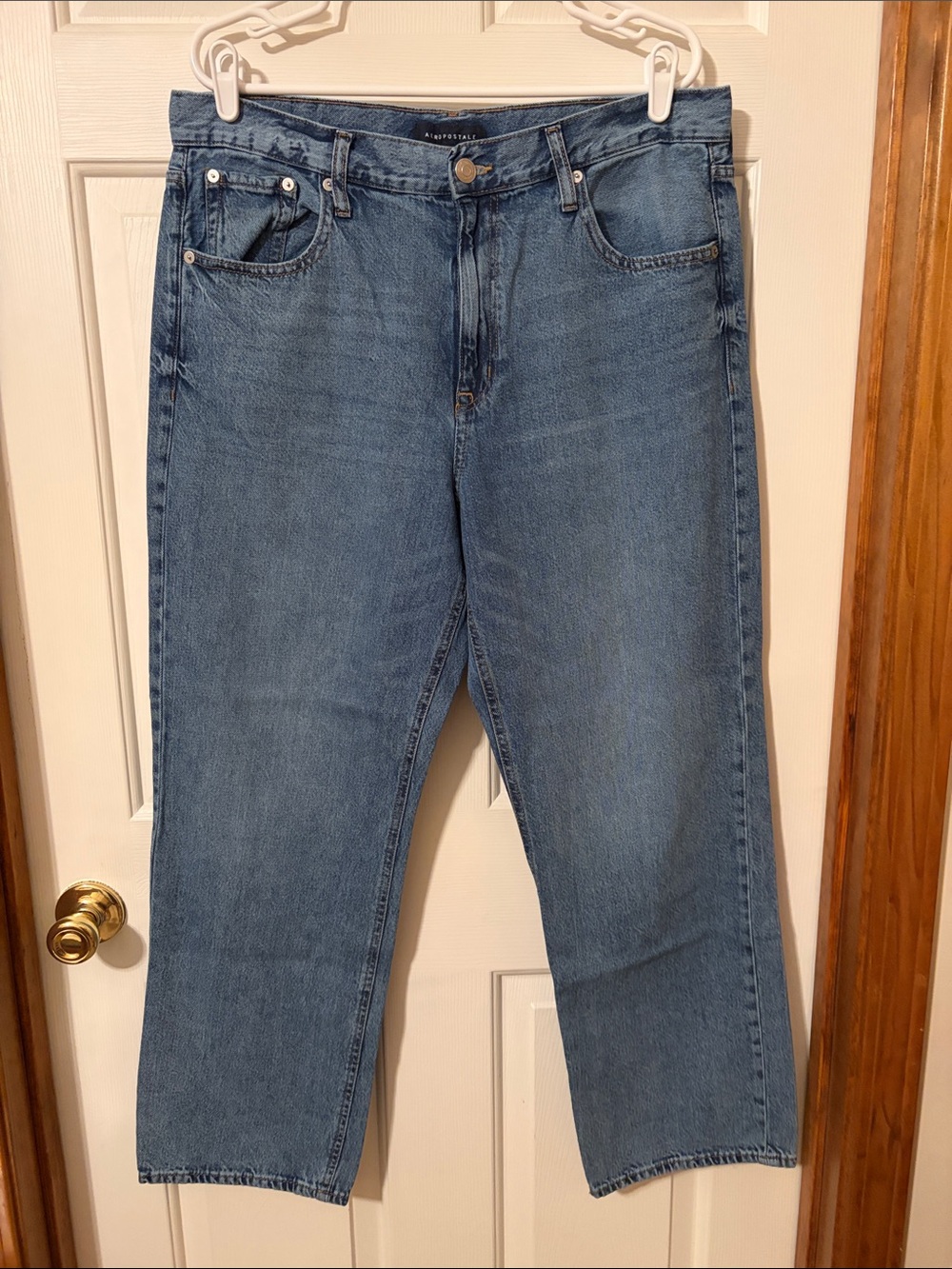Aeropostale Women's High Rise Baggy Jeans - Medium Blue Denim